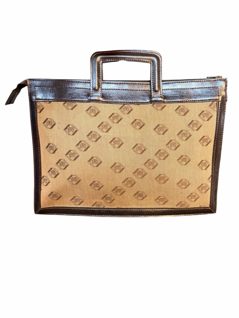 Vintage 1980’s Wells Fargo Canvas & Brown Landor Diamond Leather Trim Briefcase